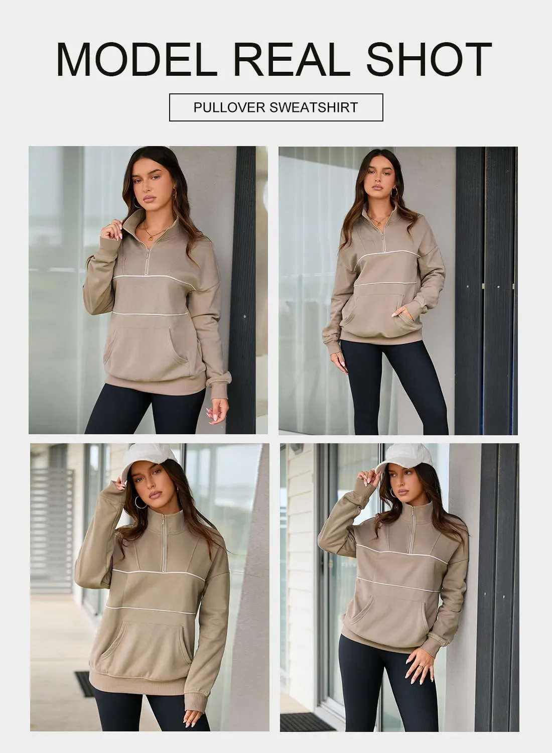 BLENCOT Women's Casual Striped Half Zip Up Drop Shoulder Sweatshirt Oversized Long Sleeve Pullover Tops with Pockets