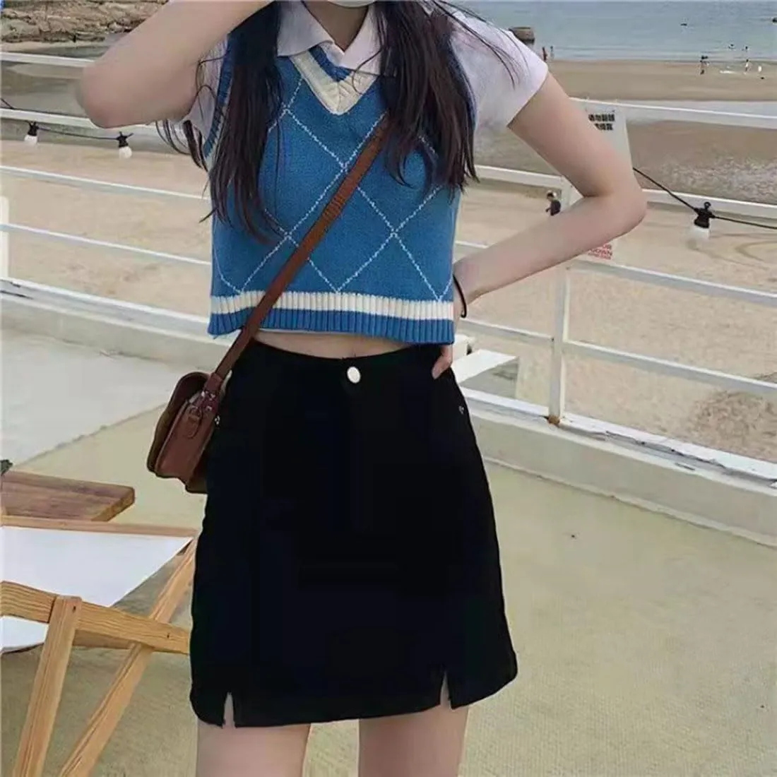 Bloomy Jean Skorts, Woman Fashion High Waisted Casual Stretchy Denim Skirt Side Split Mini Skirts with Pocket