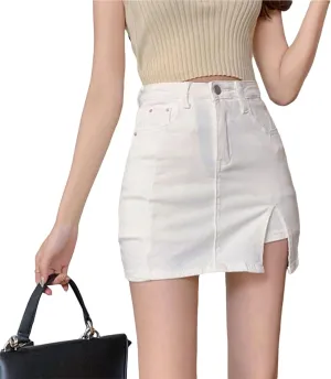 Bloomy Jean Skorts, Woman Fashion High Waisted Casual Stretchy Denim Skirt Side Split Mini Skirts with Pocket
