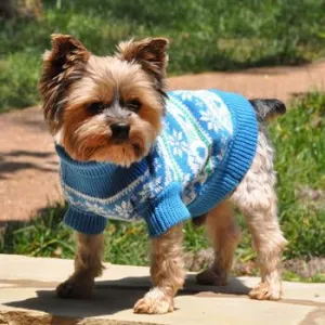 Blue Combed Cotton Snowflake and Hearts Dog Sweater