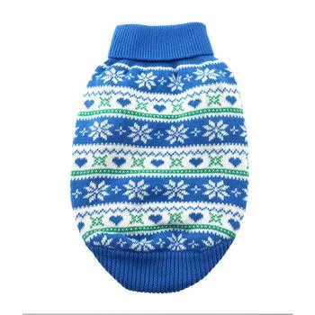 Blue Combed Cotton Snowflake and Hearts Dog Sweater