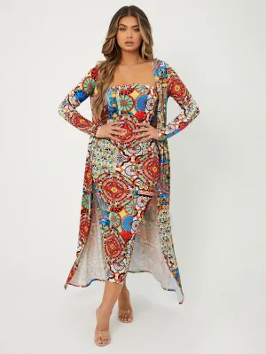 Boho Geometric Long Sleeve Square Neck Women Two-Piece Outfits