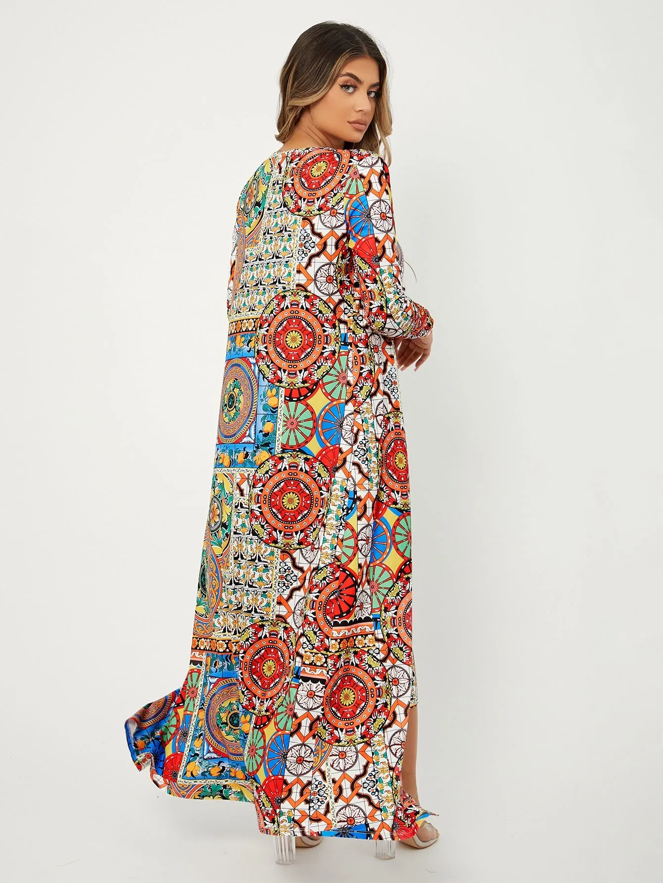 Boho Geometric Long Sleeve Square Neck Women Two-Piece Outfits