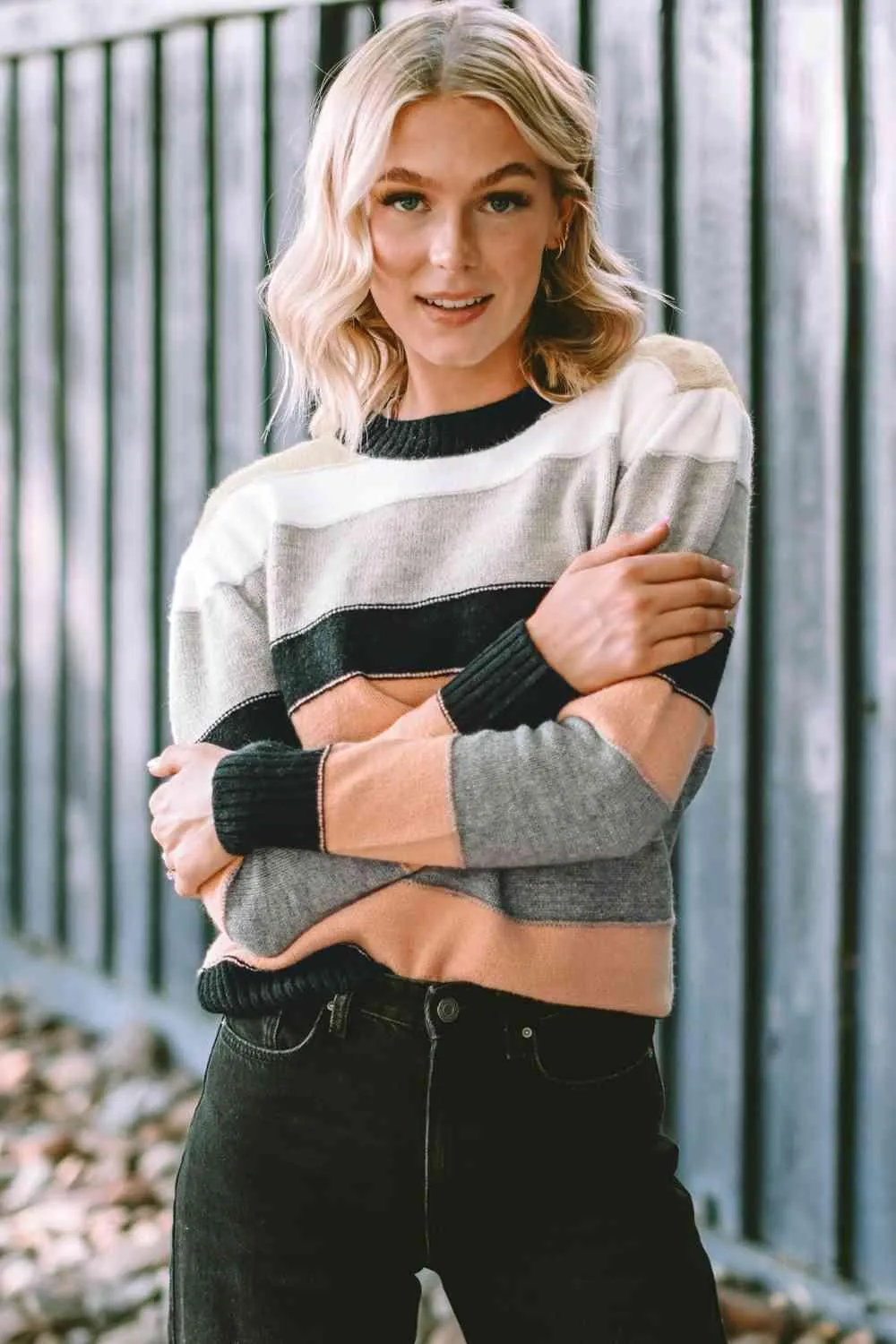 Bubbly And Warm Striped Crew Neck Sweater
