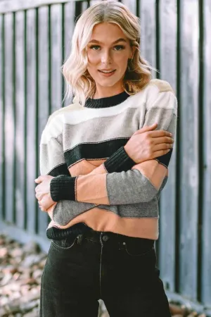 Bubbly And Warm Striped Crew Neck Sweater