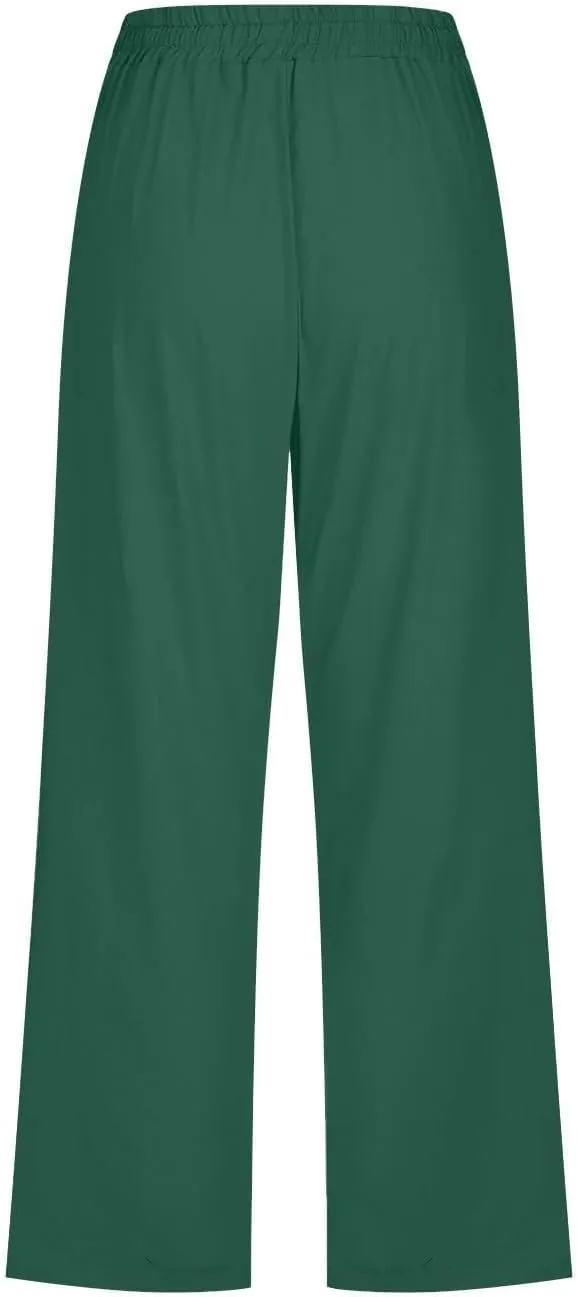 Capris Pants for Women Cotton Linen Casual Summer 2025 Straight Leg Loose Drawstring Elastic Waist Cropped Trouser