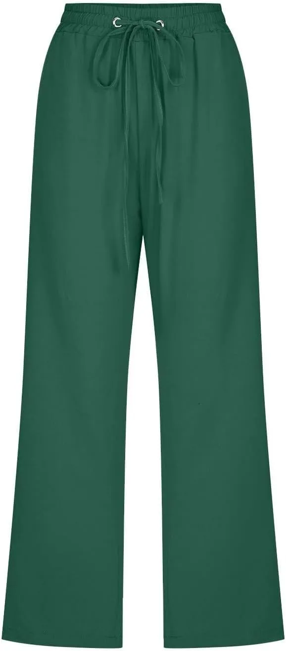 Capris Pants for Women Cotton Linen Casual Summer 2025 Straight Leg Loose Drawstring Elastic Waist Cropped Trouser