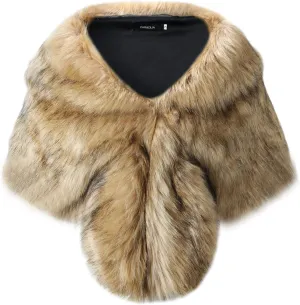 Caracilia Faux Fur Shawl Wrap Stole Shrug Winter Bridal Wedding Cover Up