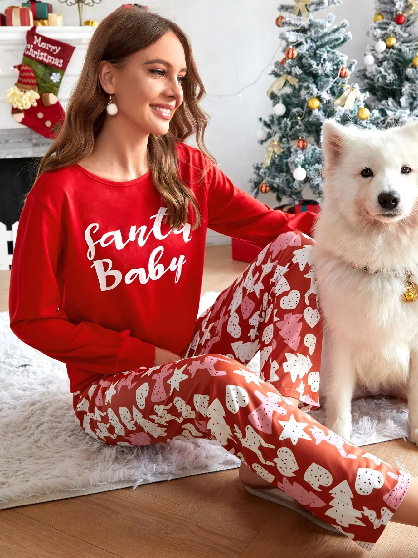 Casual Christmas Long Sleeve Round Neck Women Two-Piece Outfits