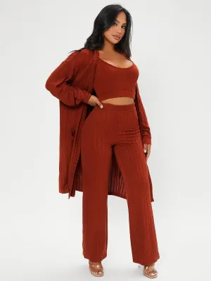 Casual Plain Rib-Knit Sleeveless Scoop Neck Women Two-Piece Outfits