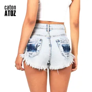 catonATOZ 2063 Women's Distressed Denim Shorts Fashion Brand Vintage Tassel Ripped Loose High Waist Shorts Punk Sexy Short Jeans