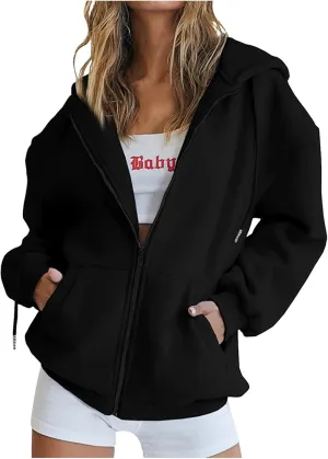 Ceboyel Women Oversized Zip Up Hoodies Hoodie Sweatshirts Fall Jacket Streetwear Y2K Teen Girls Trendy Clothes Outfits 2023