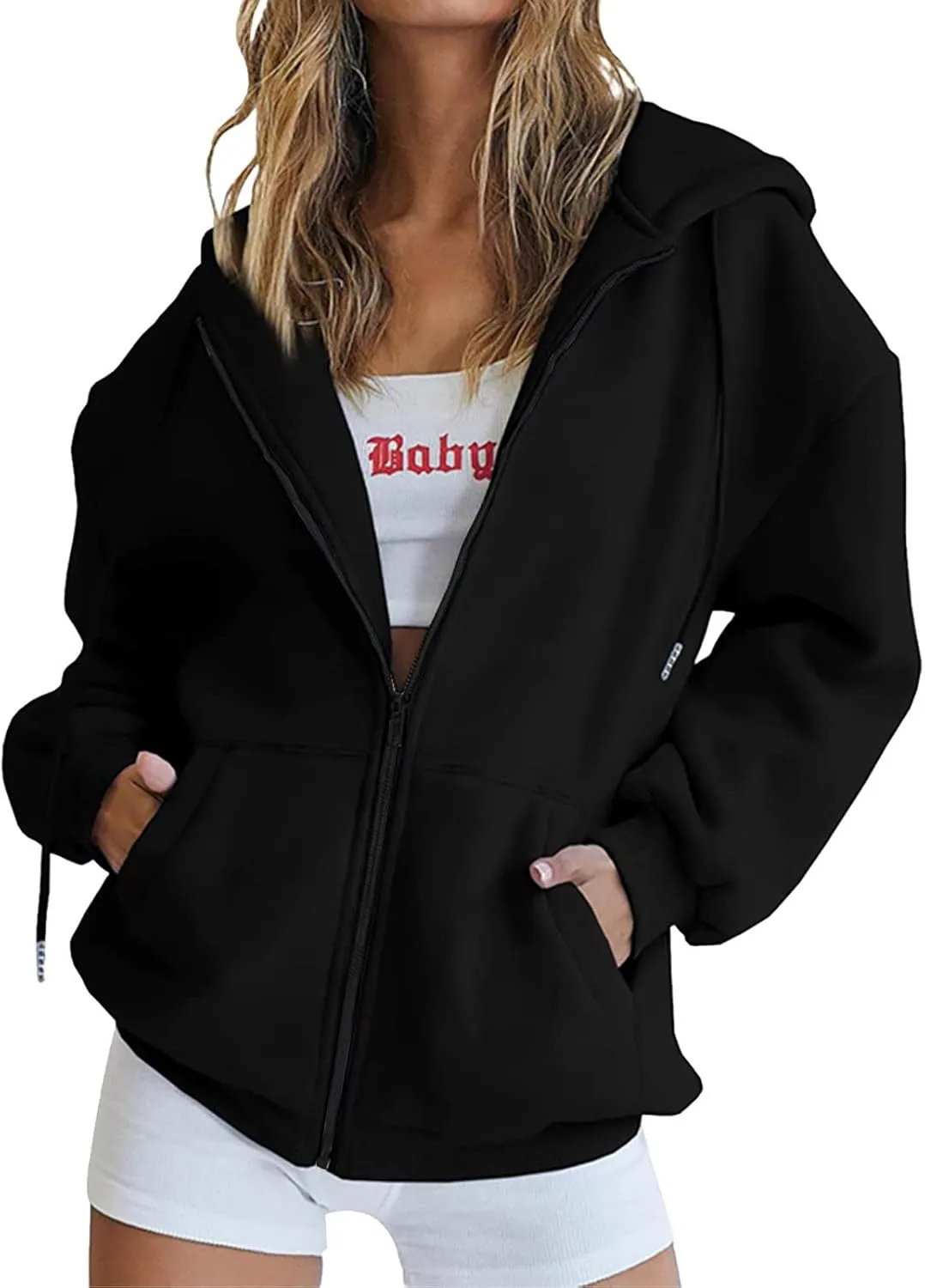 Ceboyel Women Oversized Zip Up Hoodies Hoodie Sweatshirts Fall Jacket Streetwear Y2K Teen Girls Trendy Clothes Outfits 2023