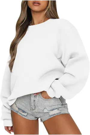 Ceboyel Womens Oversized Sweatshirts 2023 Solid Color Long Sleeve Tops Crew Neck Trendy Pullover Y2K Fall Fashion Outfits