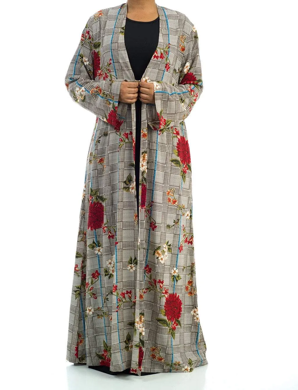 Checkered Floral Maxi Cardigan