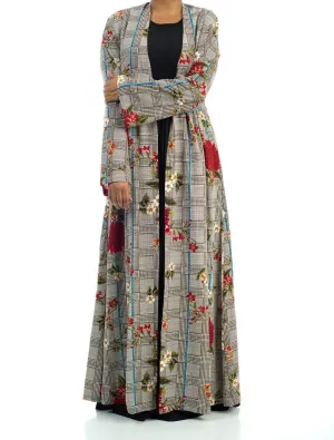 Checkered Floral Maxi Cardigan