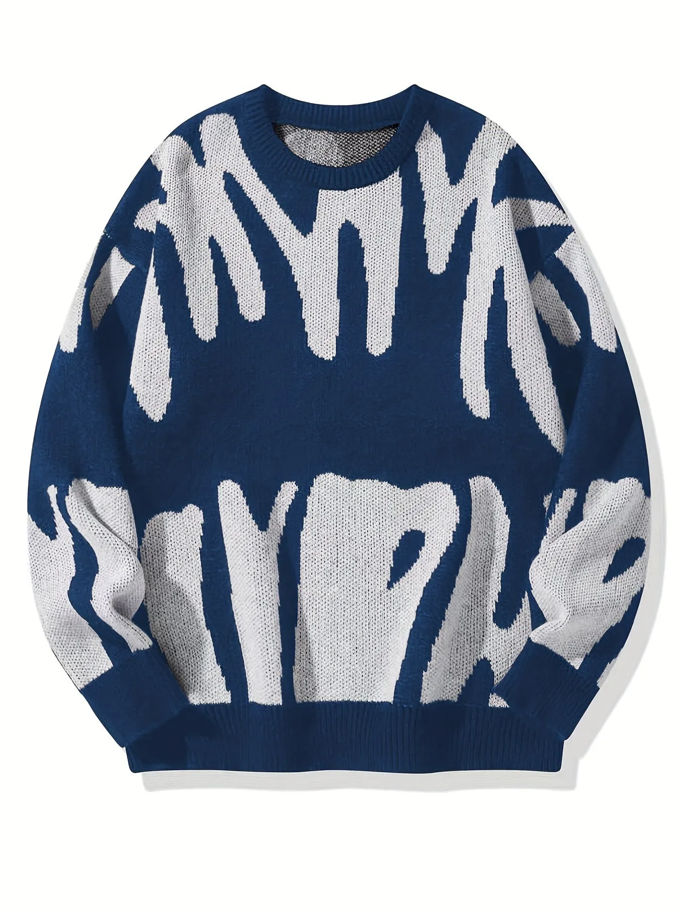 ChicMy-Fall Outfits   Stylish Letter Knitted Sweater, Men's Casual Warm Slightly Stretch Street Style Round Neck Pullover Sweater For Fall Winter
