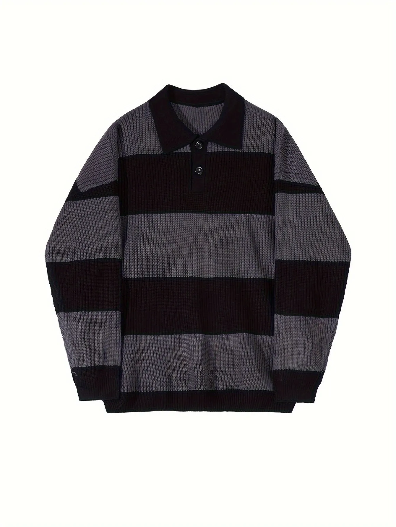 Chicmy-Valentine's Day gift Men's Stylish Color Matching Knitted Pullover, Casual Breathable Long Sleeve Lapel Top For City Walk Street Hanging Outdoor Activities