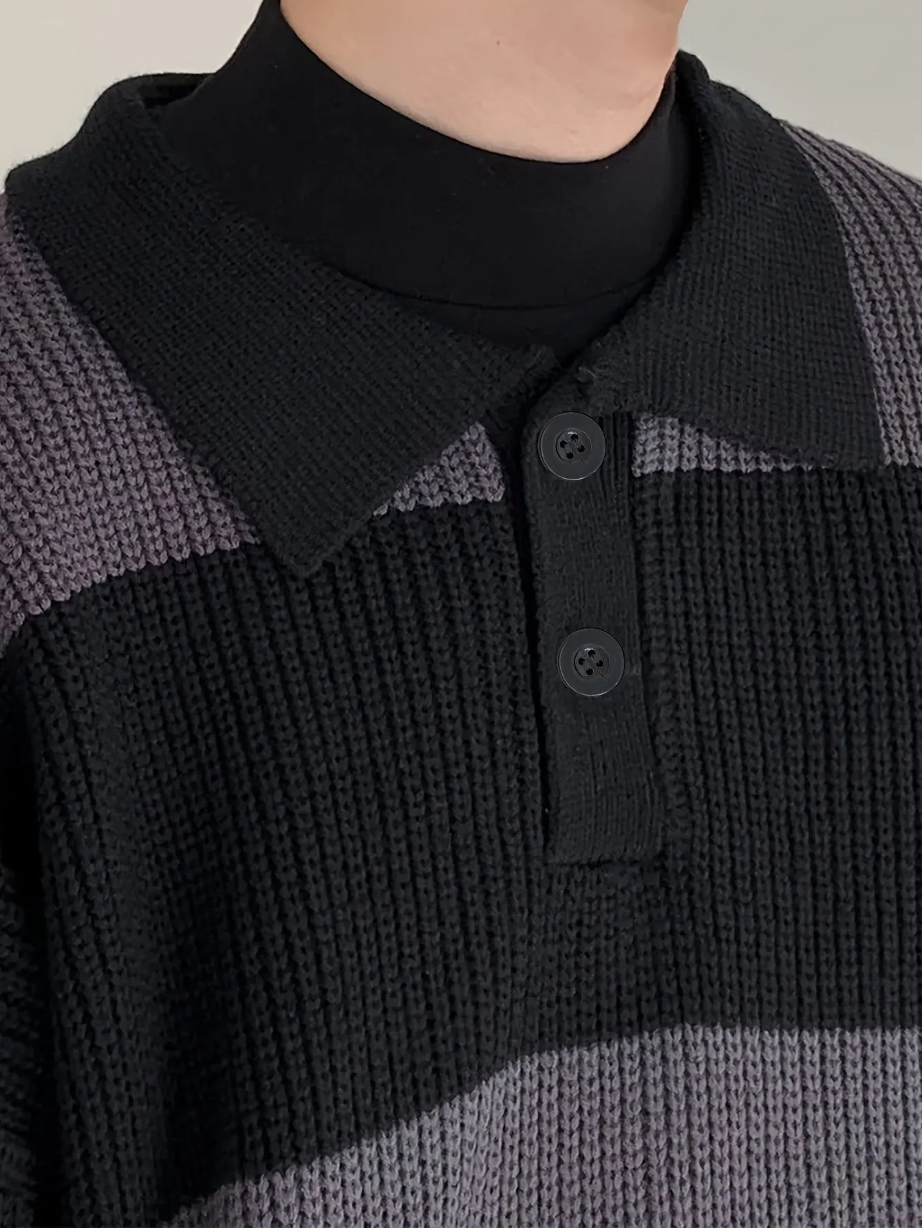 Chicmy-Valentine's Day gift Men's Stylish Color Matching Knitted Pullover, Casual Breathable Long Sleeve Lapel Top For City Walk Street Hanging Outdoor Activities