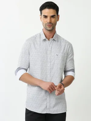 Classic Polo Mens Cotton Full Sleeve Printed Slim Fit Polo Neck White Color Casual Shirt | SO2-45 A-FS-PRT-SF