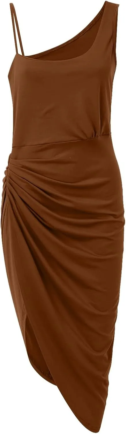 Cocktail Dresses for Women Sequin Bodycon Sexy One Shoulder Slit Midi Dress Summer Formal Elegant Plus Size Dress