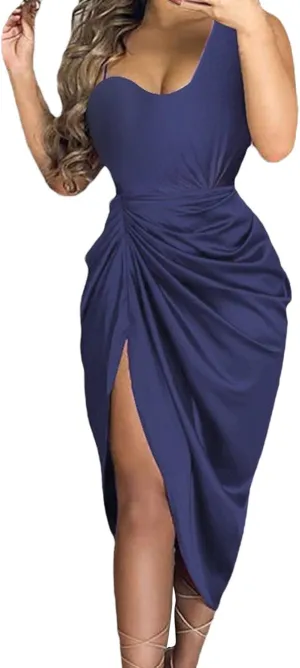 Cocktail Dresses for Women Sequin Bodycon Sexy One Shoulder Slit Midi Dress Summer Formal Elegant Plus Size Dress