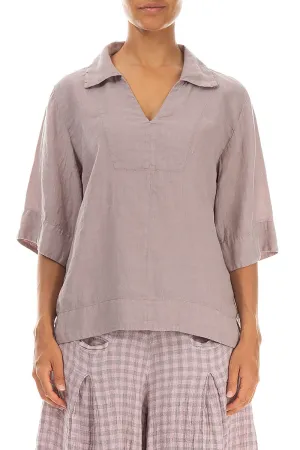 Collar Neck Greige Linen Blouse