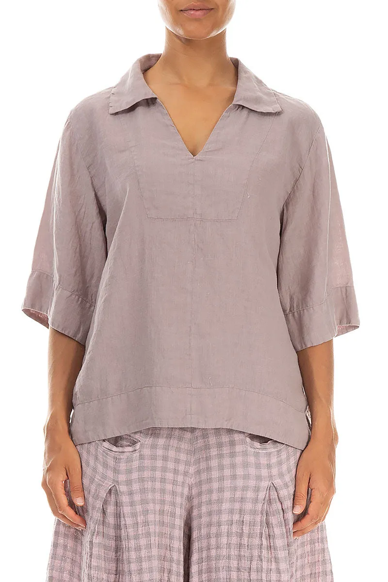 Collar Neck Greige Linen Blouse