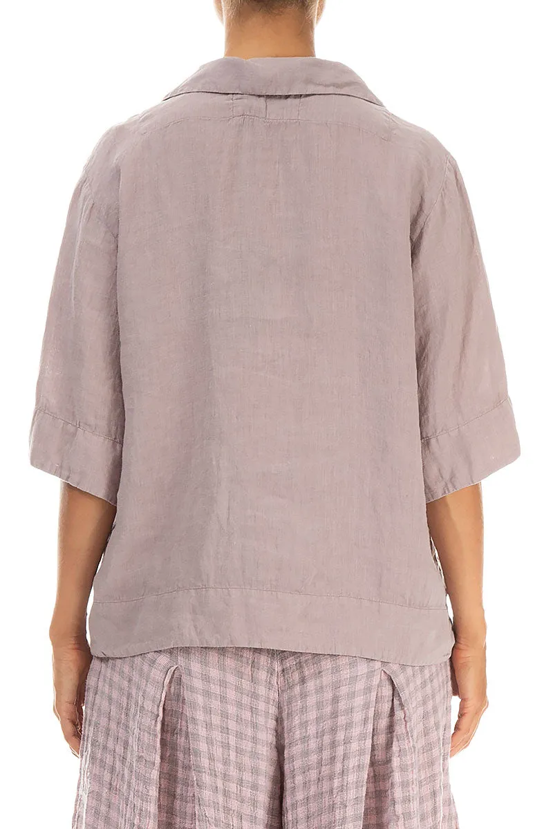 Collar Neck Greige Linen Blouse