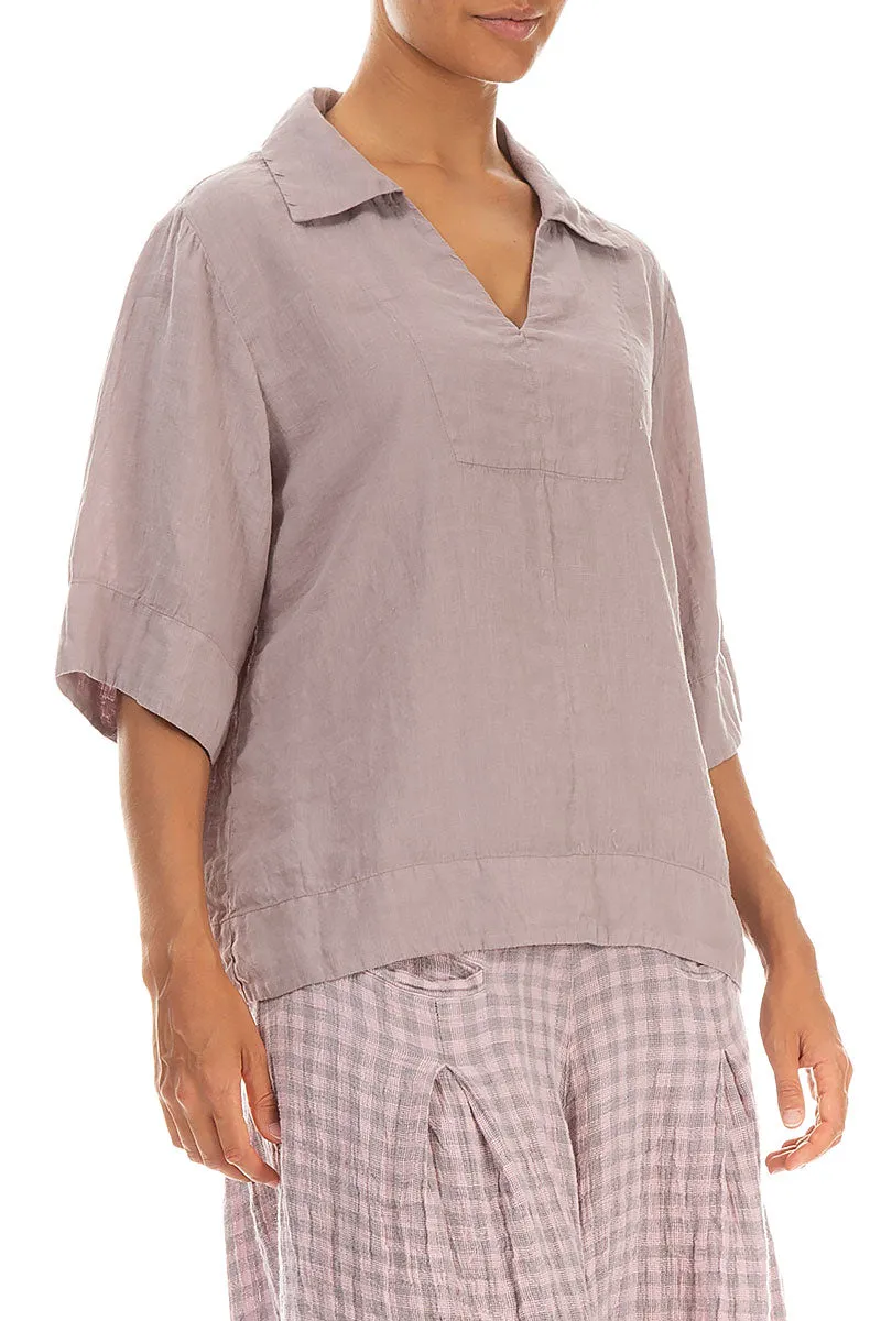 Collar Neck Greige Linen Blouse