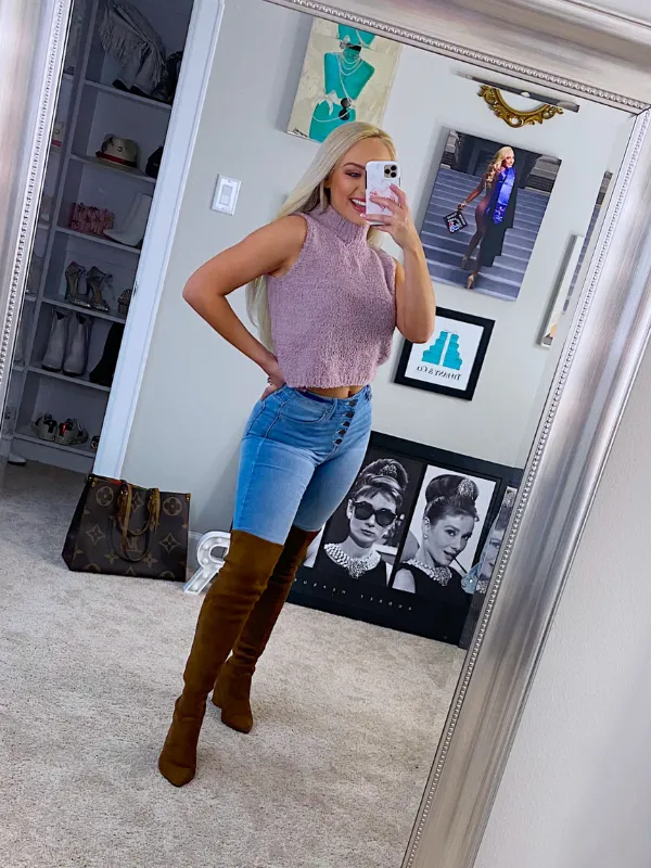 Cozy Cutie Sleeveless Turtleneck Sweater, Light Lavender