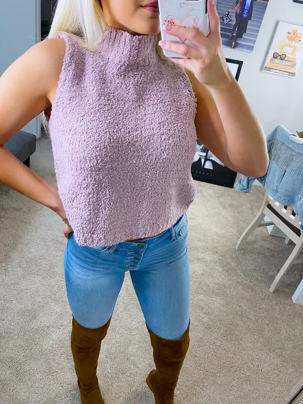 Cozy Cutie Sleeveless Turtleneck Sweater, Light Lavender