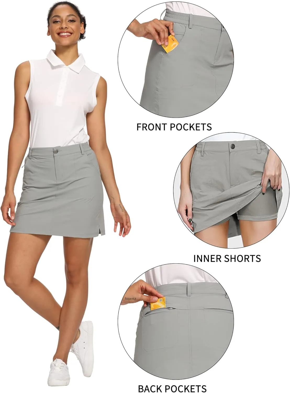 CQC Women's Outdoor UPF 50  Golf Skort Casual Active Skirts Build-in Shorts with Pockets