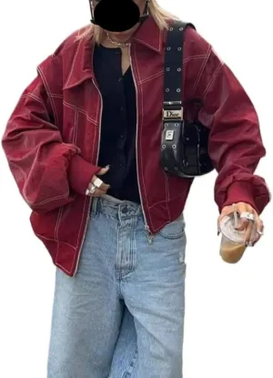Cropped Leather Jacket Women Fall Clothes Y2k Clothes Oversized Leather Motorcycle Jacket Y2k Jackets Vintage Clothes