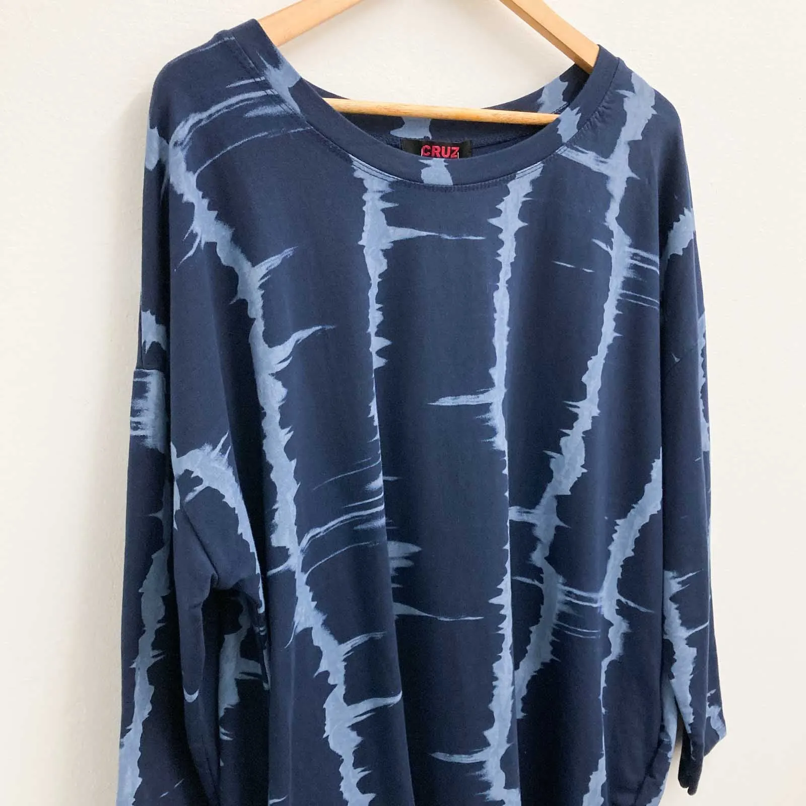 Cruz Blue Tie Dye Raw Hem Cotton Tunic Sweatshirt Approx. Size XL