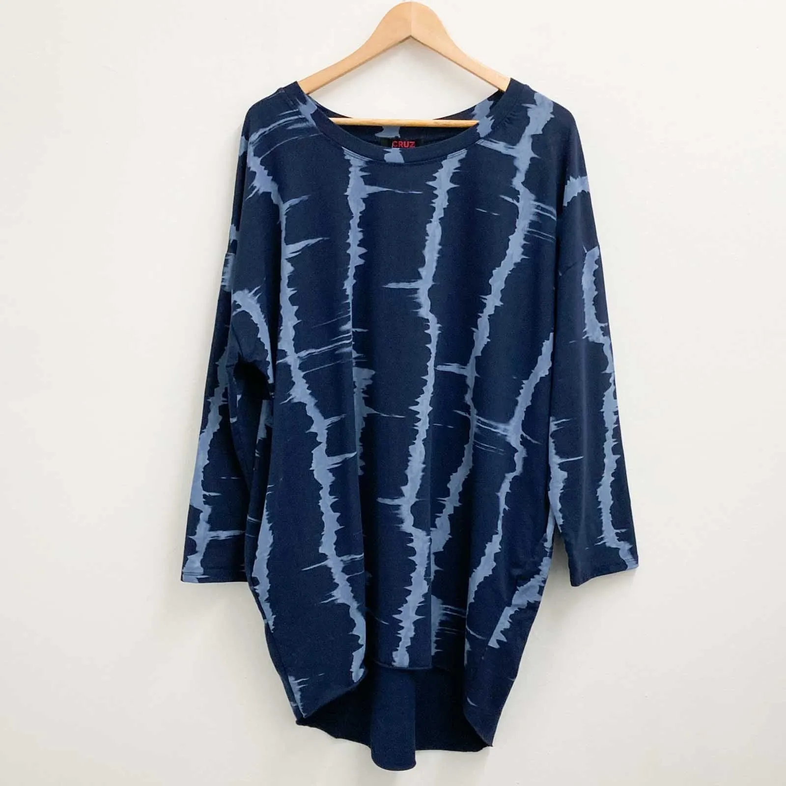 Cruz Blue Tie Dye Raw Hem Cotton Tunic Sweatshirt Approx. Size XL