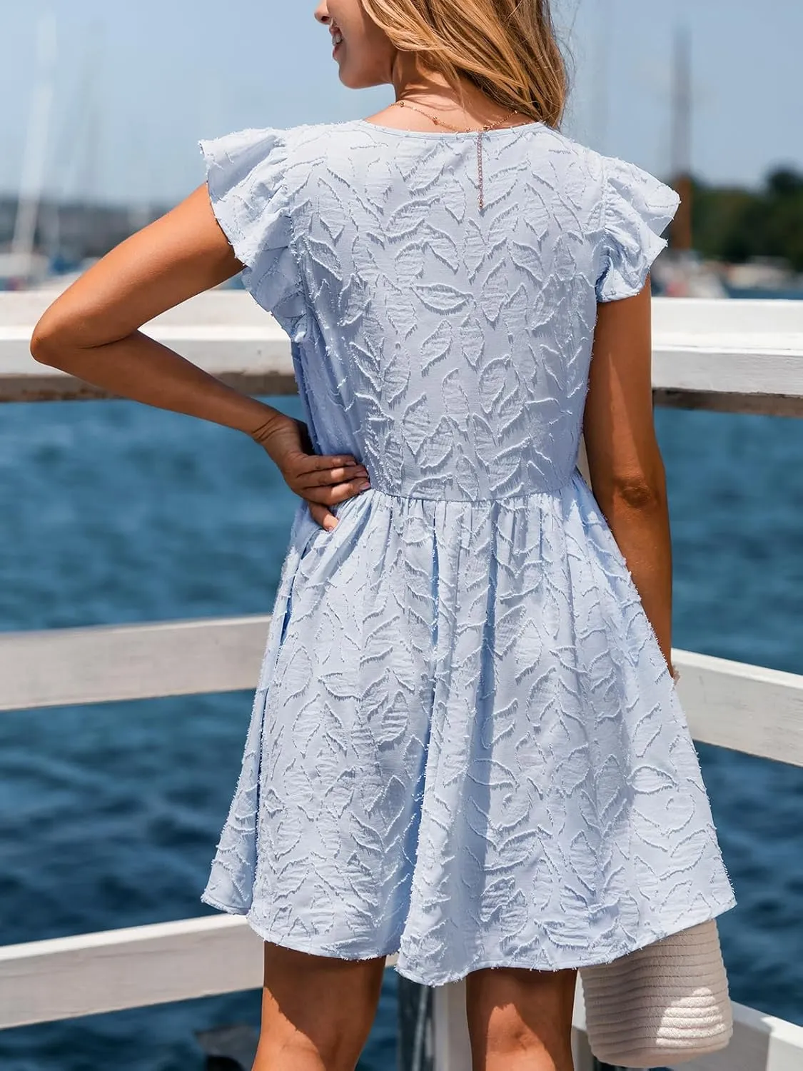CUPSHE Women Ruffle Summer Dresses 2025 V Neck Flutter Sleeve Smocked Casual Sun Dress Holiday Beach Vacation Mini Dress