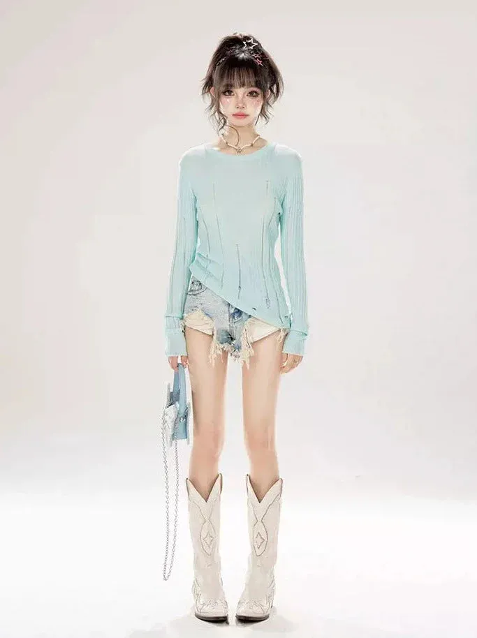 Denim Shorts Damaged Retro