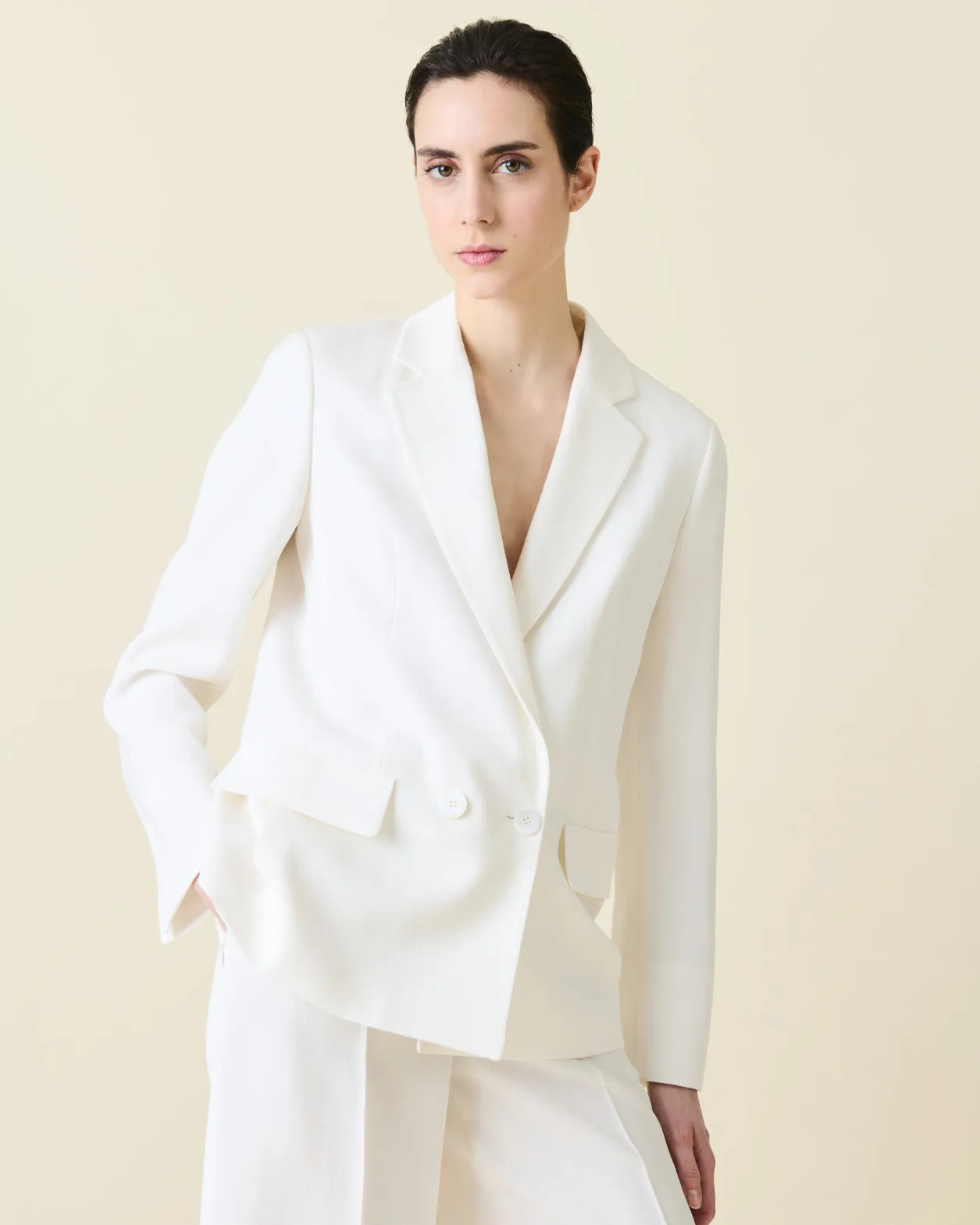 Double-Breasted Blazer in Silk Shantung