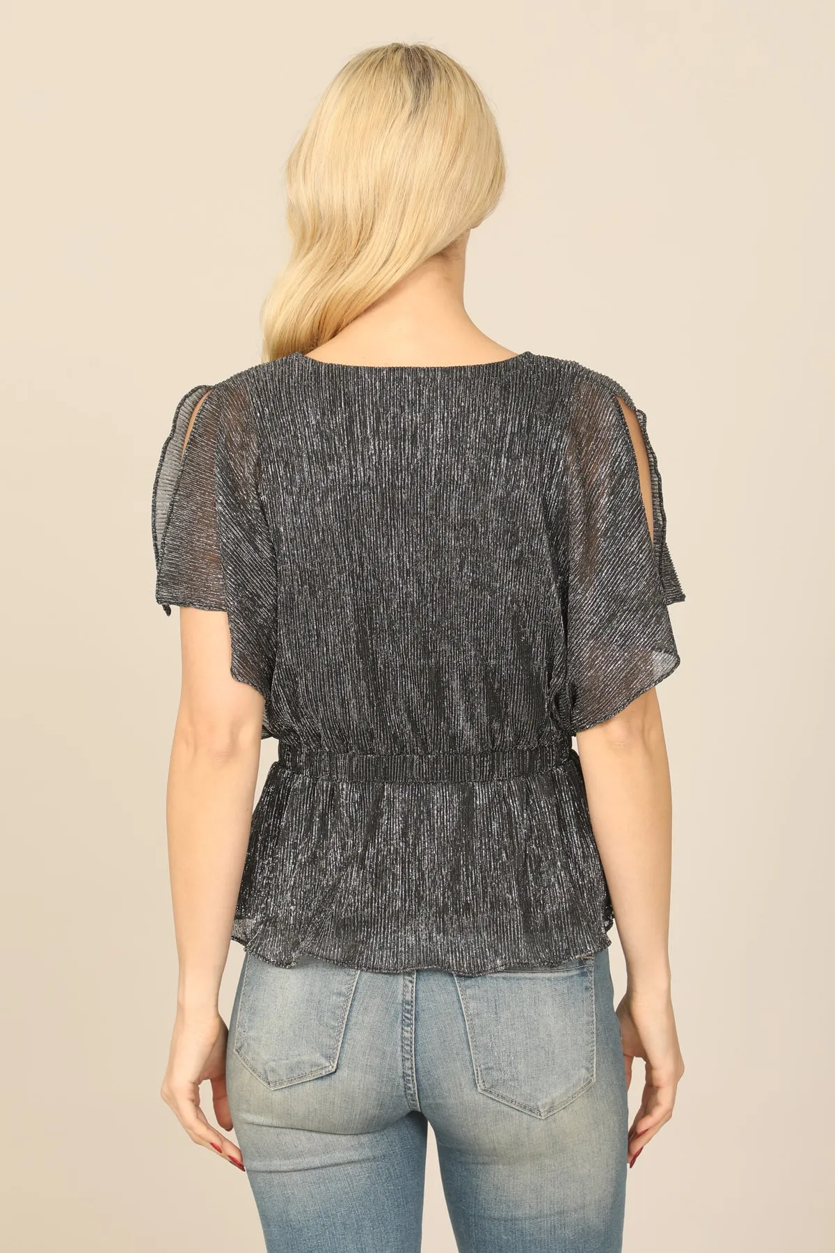 ELASTIC PEPLUM SHINY WRAP TOP