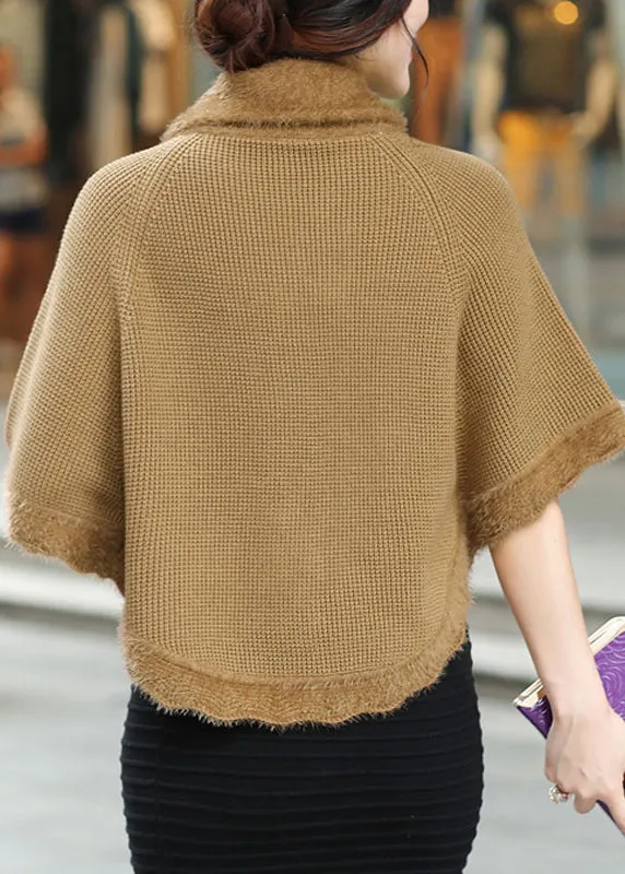 Elegant Camel Peter Pan Collar Knit Cardigan Fall HA1019