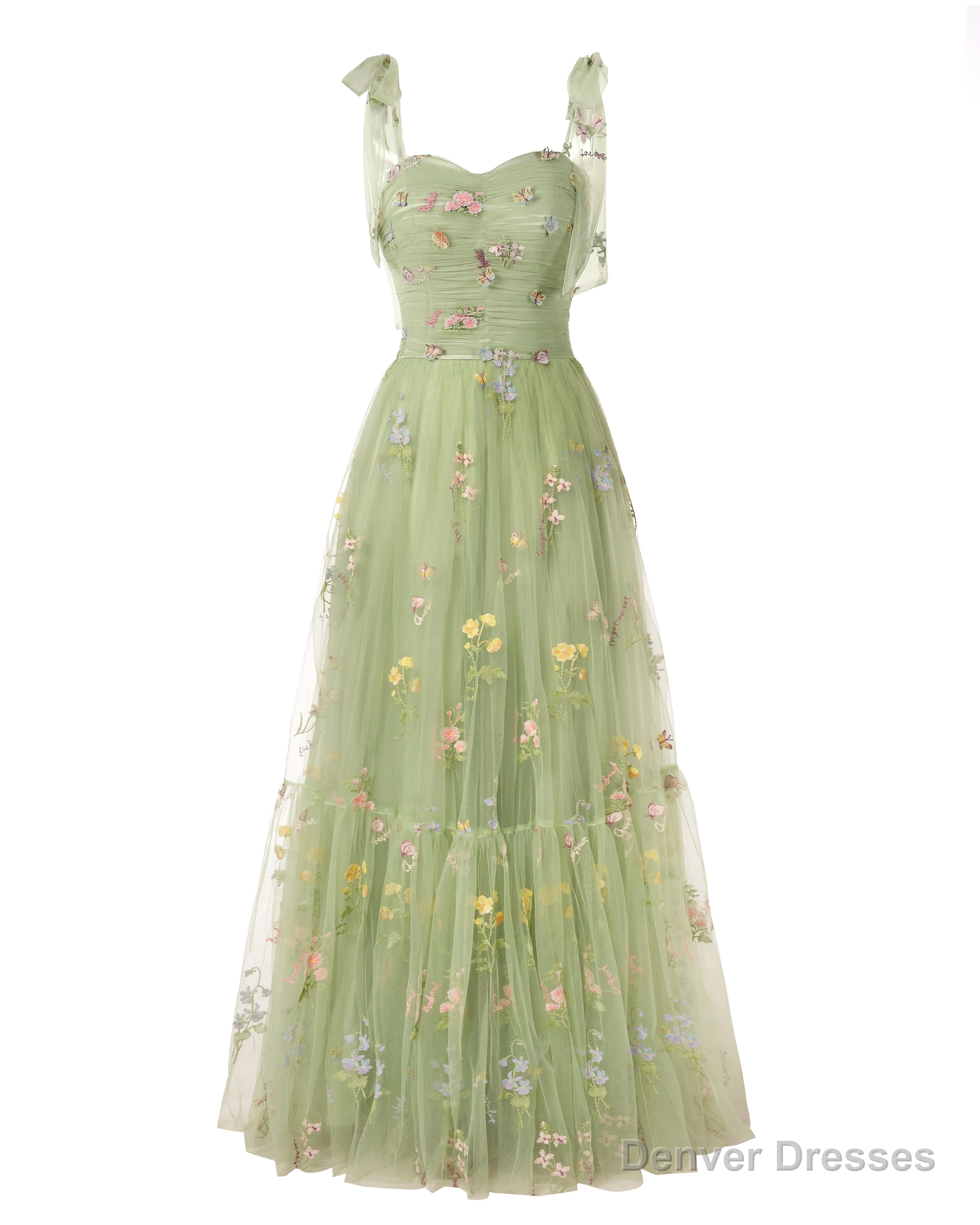 Elegant Embroidery Light Green Prom Dresses Sweetheart Spaghetti Straps A Line Party Dress Long Simple Formal Dress