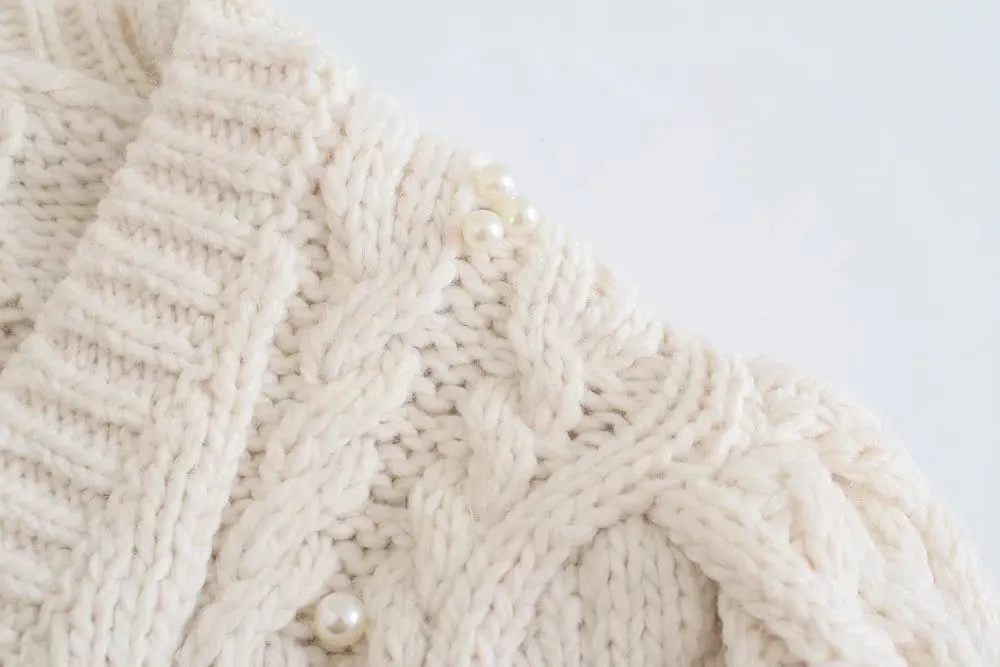 Elegant Pearl Knit Women's Cardigan Sweater