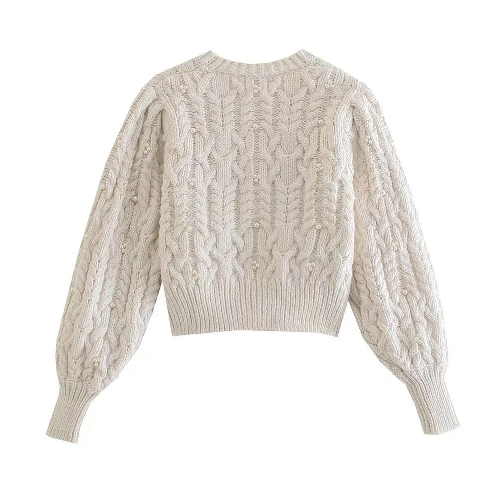 Elegant Pearl Knit Women's Cardigan Sweater