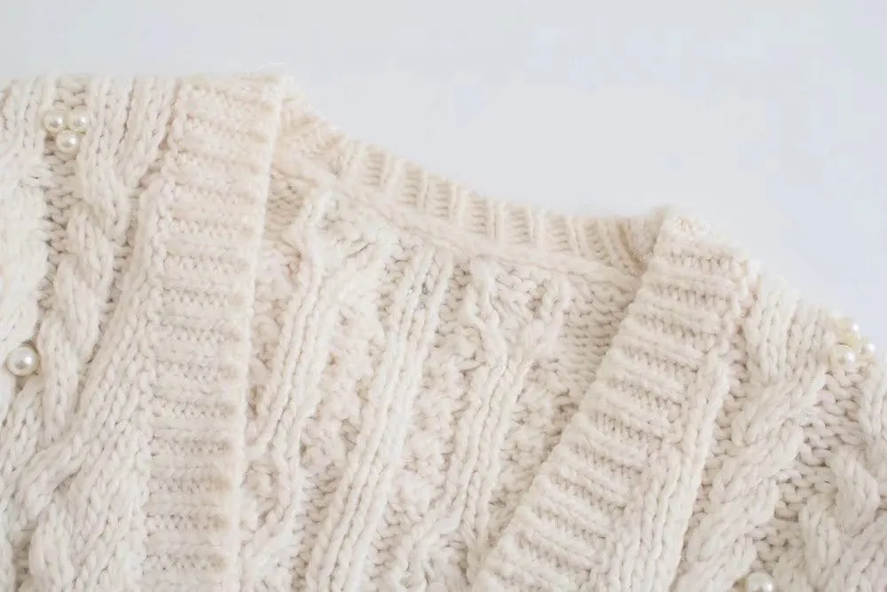 Elegant Pearl Knit Women's Cardigan Sweater