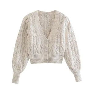 Elegant Pearl Knit Women's Cardigan Sweater