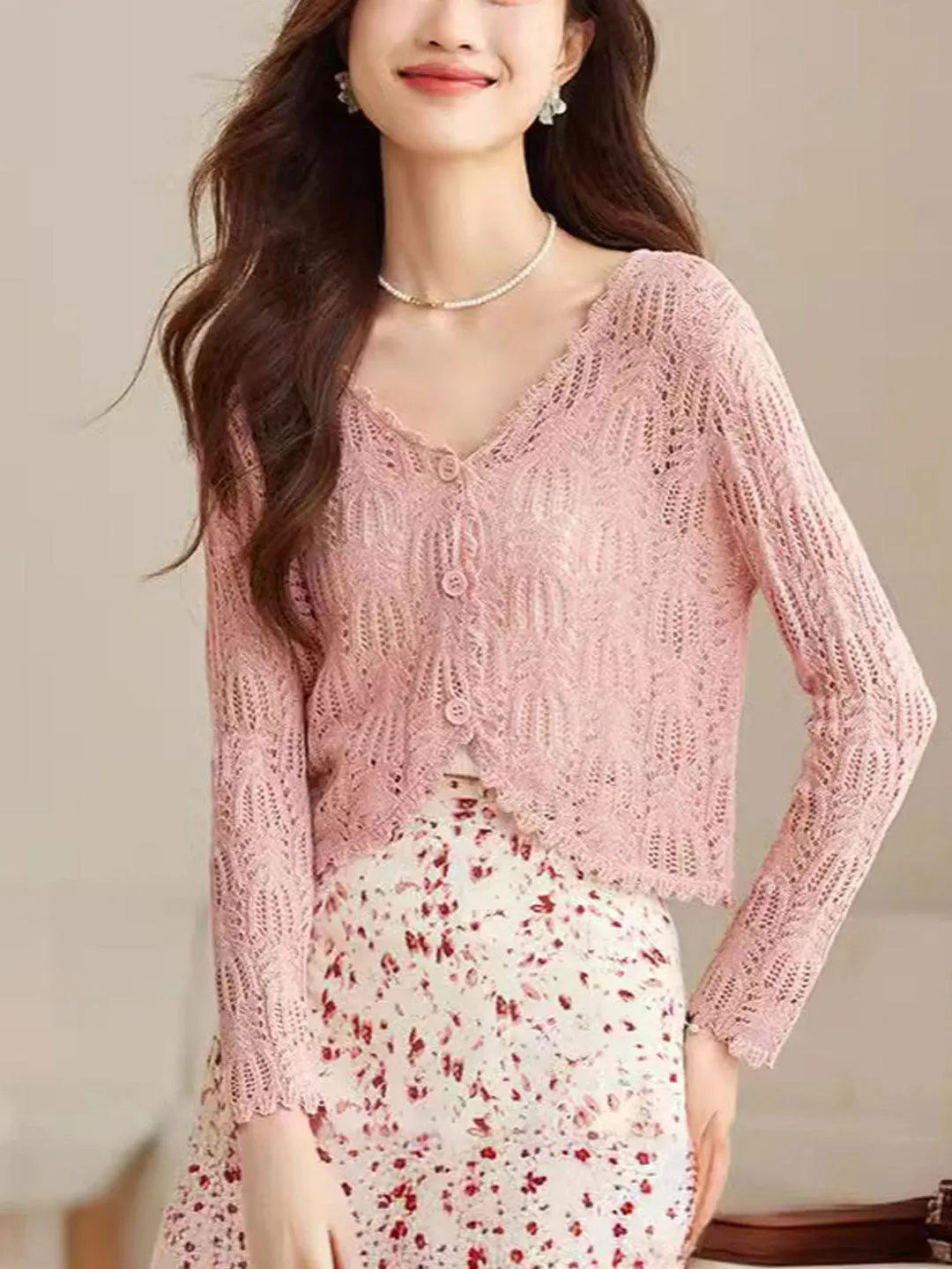 Emma Elegant V-Neck Hollowed Ice Silk Knitted Cardigan