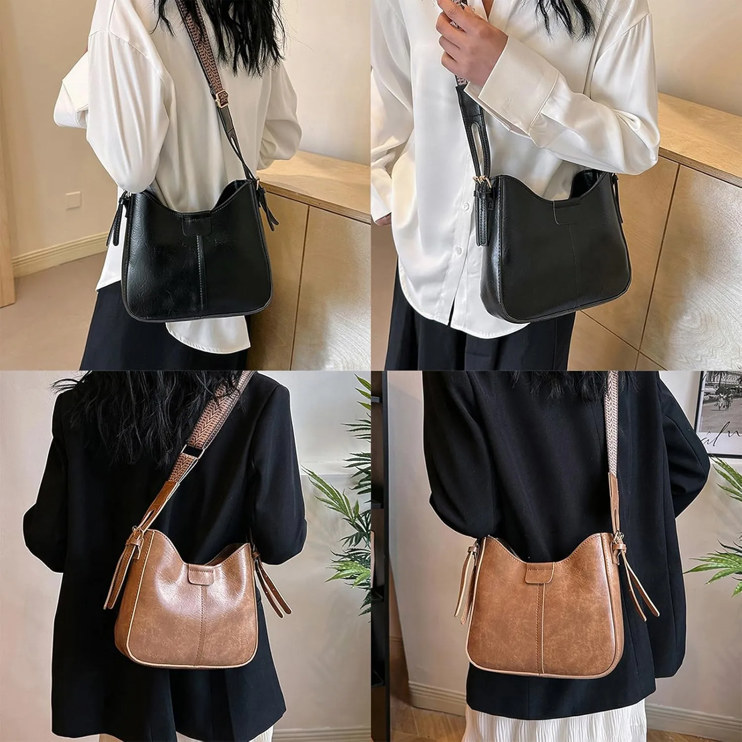 Fashion Crossbody Bags For Women PU Leather Shoulder Purse Handbags Satchel Purse With Wide Strap For Shopping And Work