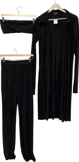 Fashion Nova Black Three Piece Pant Set, Trousers, Bandeau Top And Longline Jacket UK M