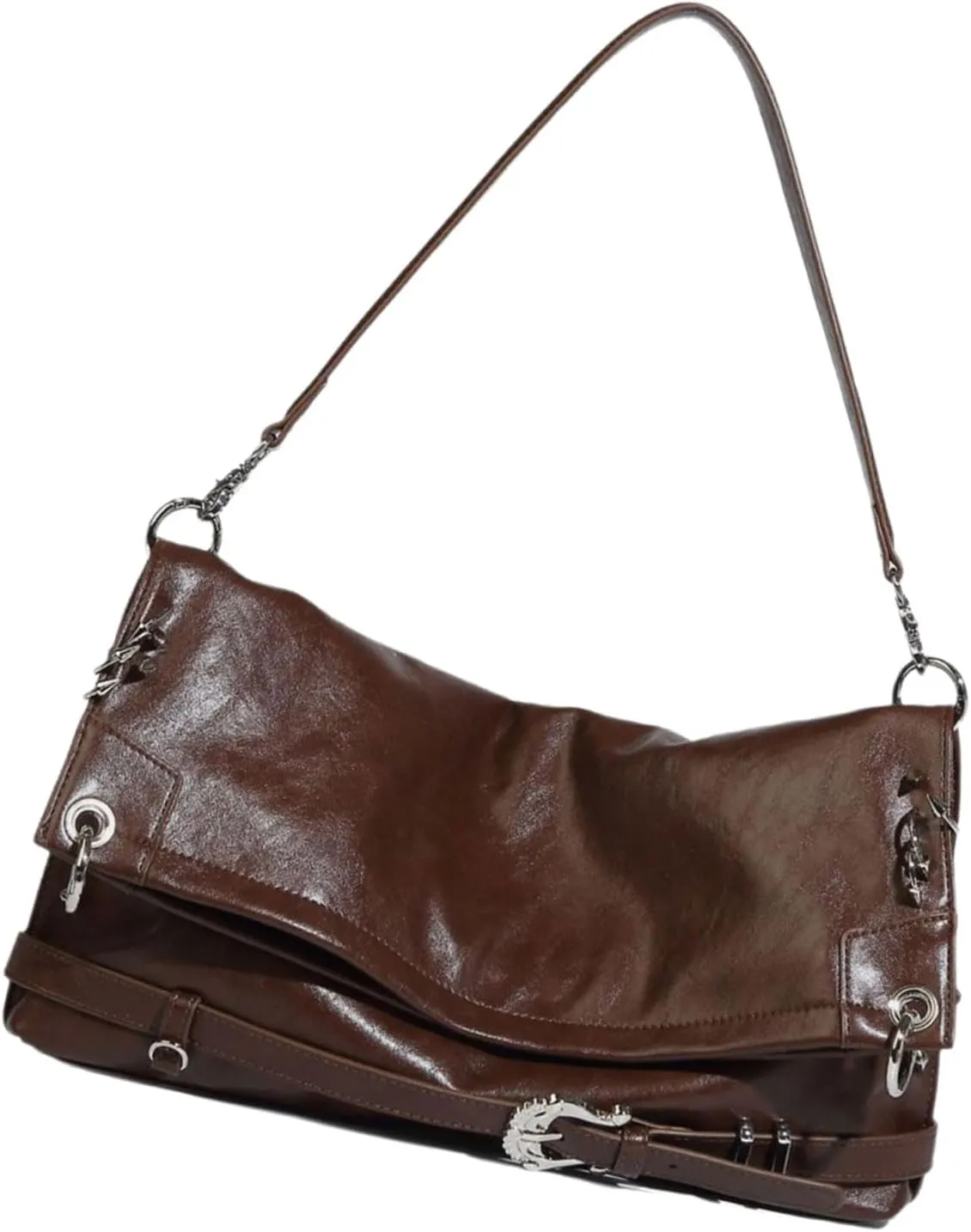 Fashionable Underarm Bag PU Leather Shoulder Bags Casual Satchel Trendy Armpit Purse Evening Bag for Women Girls